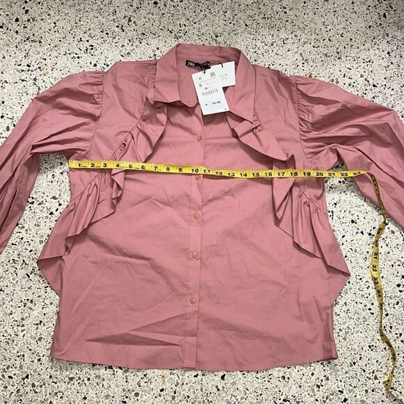 NWT Zara pink ruffle front button up down small s - Picture 4 of 9